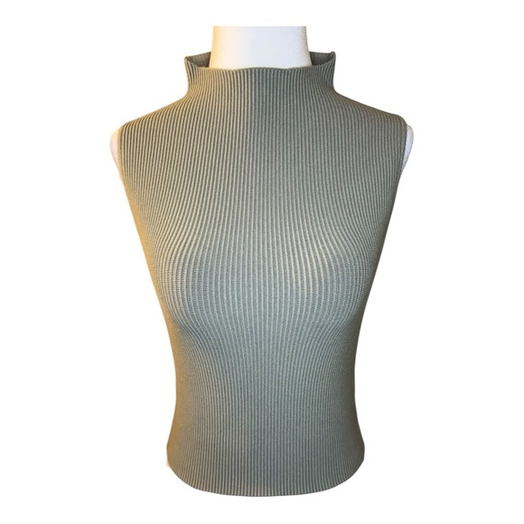 Abound Mock‎ Neck Sleeveless Ribbed Knit Top Olive Green Casual Size Medium NWT - Picture 1 of 6